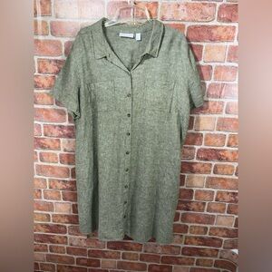 Susan Graver pure linen blend button front dress XLP